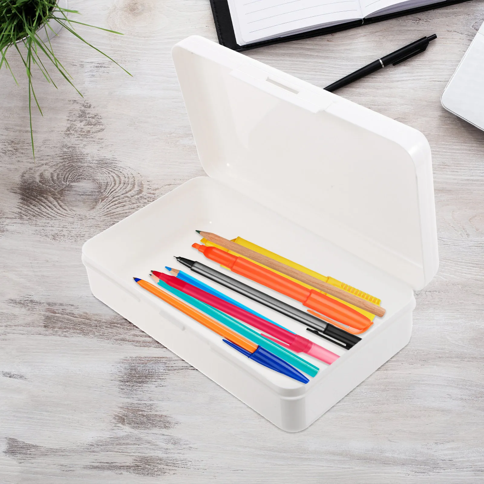 1Pcs Plastic Pencil Case Large Capacity Strong Durable Pen Storage Box Stackable Stationery Organizer for Students School