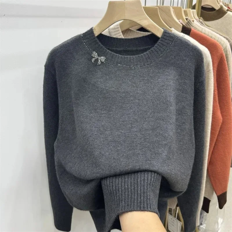 Top femminile coreano girocollo lavorato a maglia top da donna maniche lunghe giacca lavorata a maglia autunno inverno donna moda cappotto maglione tinta unita