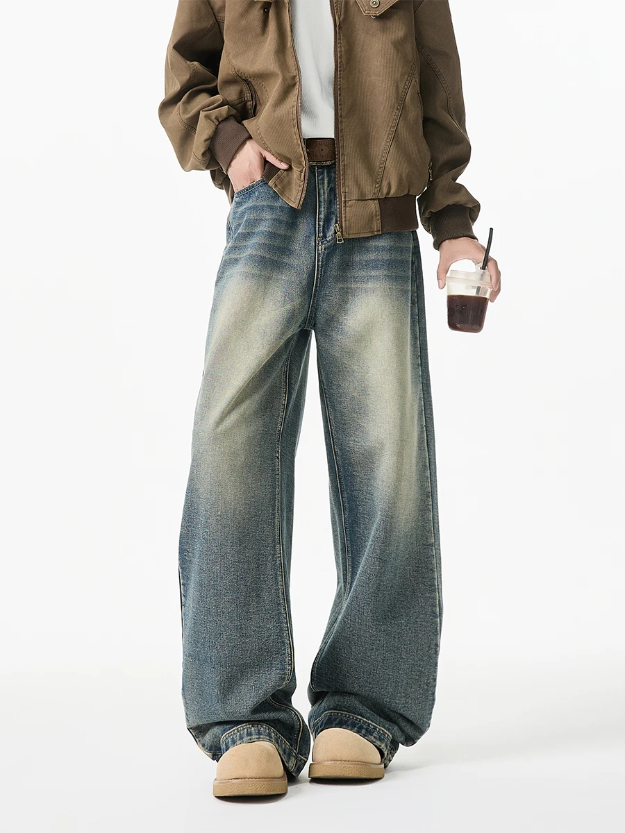 

Мужские джинсы American Sle с широкими штанинами, прямые, свободные, повседневные, длинные брюки, осенне-зимние джинсы из денима, брюки Cleanfit