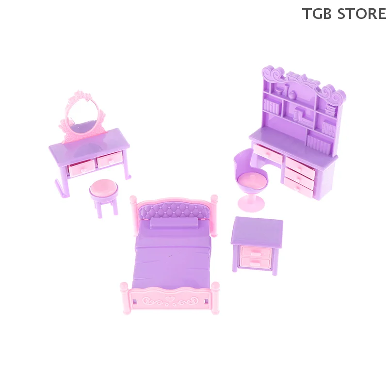 6 pièces/ensemble Table lit coiffeuse chevet bureau chaise meubles modèle 1:12 maison de poupée Miniature décor jouet maison de poupée accessoires