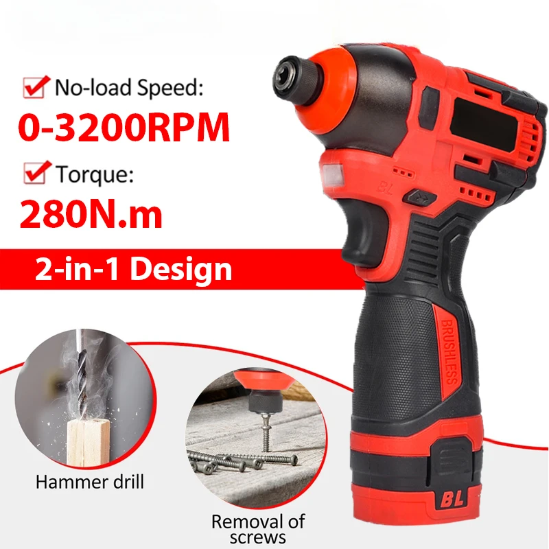 Electric Goddess 3200rpm Cordless Impact Driver 280Nm Brushless Motor Electric Drill Wood/Bolt/T-Mode For Dewalt 20V Battery