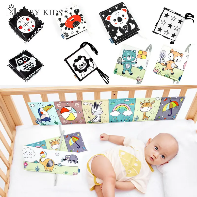 Newborn Sensory Toys For Babies Educational Baby Book Crib Toys Black White Baby Toys Animal Cloth Book Baby Toys 0 12 Months