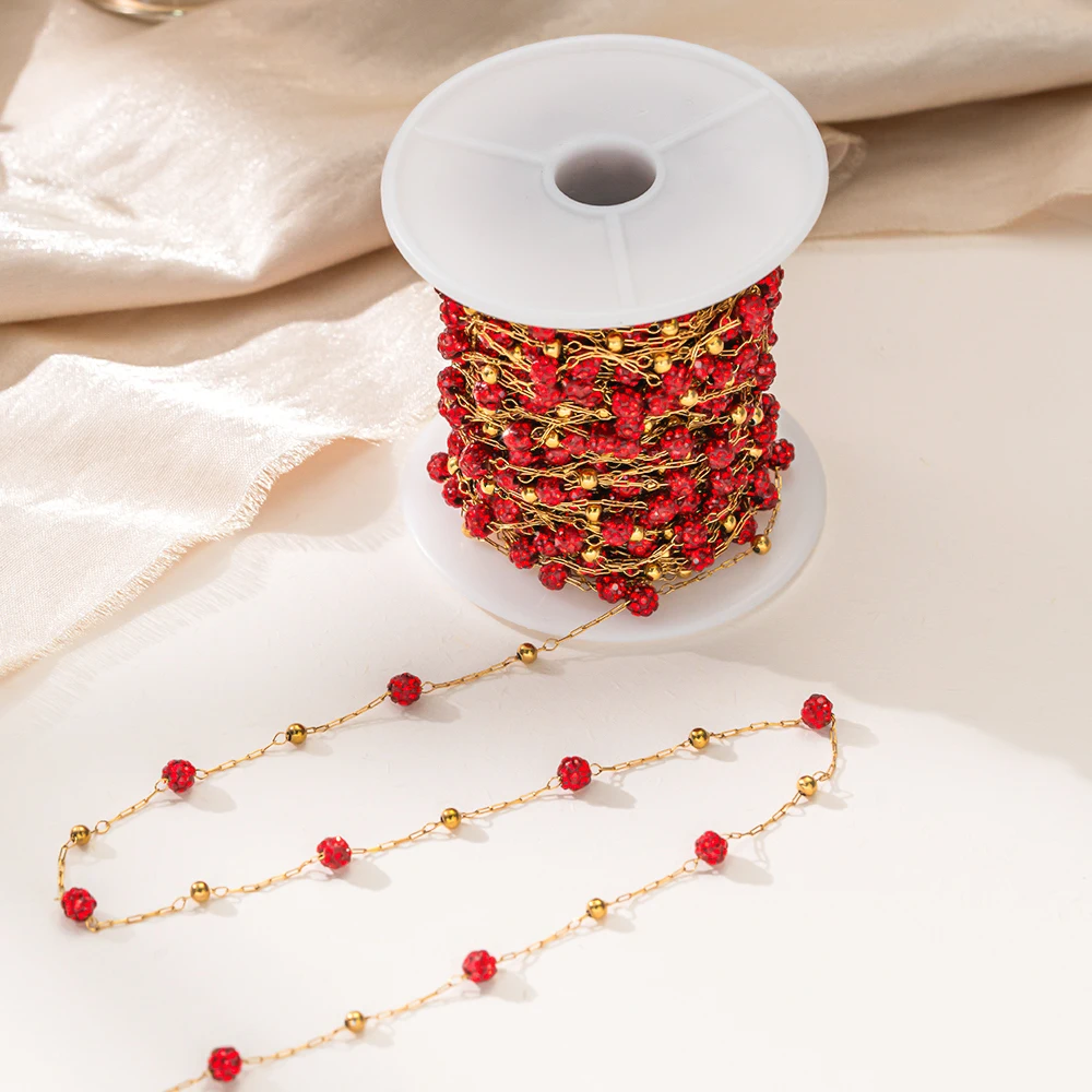 1 Meter Edelstahlkette in Goldfarbe mit Bunten Perlen für DIY Armband Halskette Schmuckherstellung Bastelmaterial – Detail 4