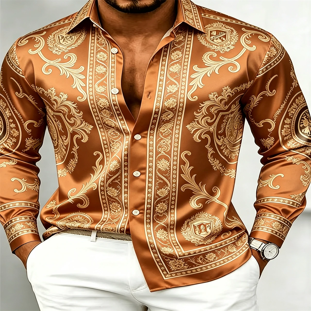 เสื้อเชิ้ตแขนยาวผ้าซาตินหรูสำห - Mens Satin Silk Dress Shirt บทวิจารณ์และราคา
