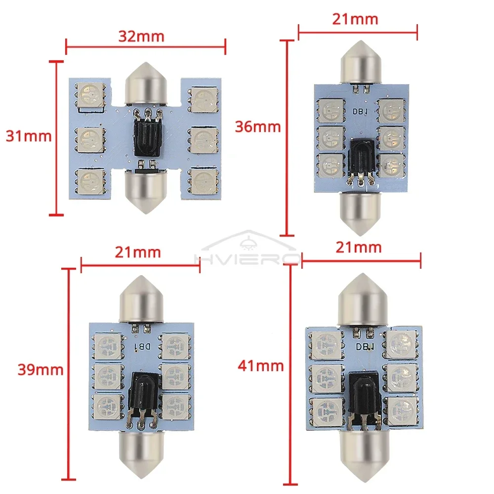 2X RGB 5050 6SMD Festoon Light Lights Car Led Automobile Auto Remote Control Colorful Reading Lamp Door Bulbs Double Pointed