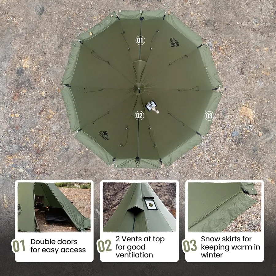 خيمة روك فورترس الساخنة مع موقد جاك 4 الموسم 46 شخص تيبي للتخييم الظهر الصيد الصيد مقاوم للماء يندبروف