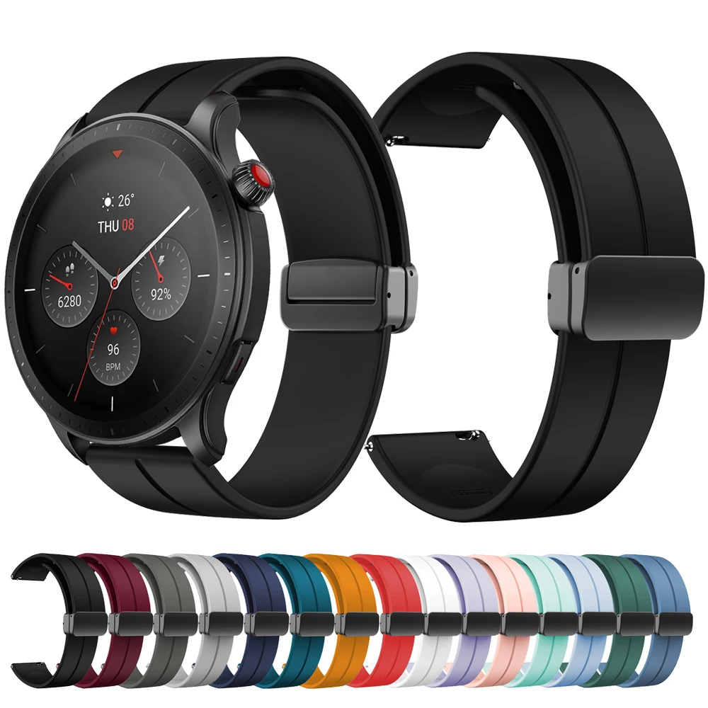 Bracelet magnétique pliant en silicone pour Amazfit, bracelet de montre de subdivision, bande GTR4, GTR3, GTR2, Stratos 3 GTR, 47mm, 22mm