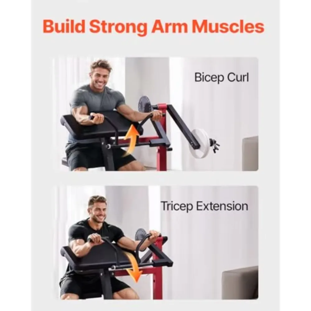 2-in-1 Preacher Curl Machine Seated Arm Isolated Bicep Triceps Extension Home Gym Steel Frame Adjustable Strength Training Black