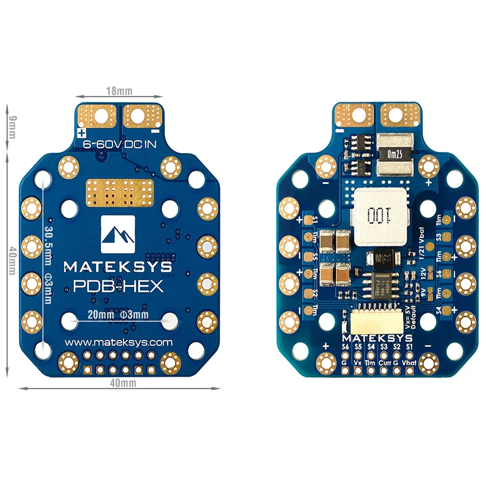 Matek Systems PDB-HEX 12S 5 В и 12 В BEC Плата распределения питания PDB 30,5X30,5 мм 20X20 мм для радиоуправляемых мультироторных дронов X-CLASS в самолете