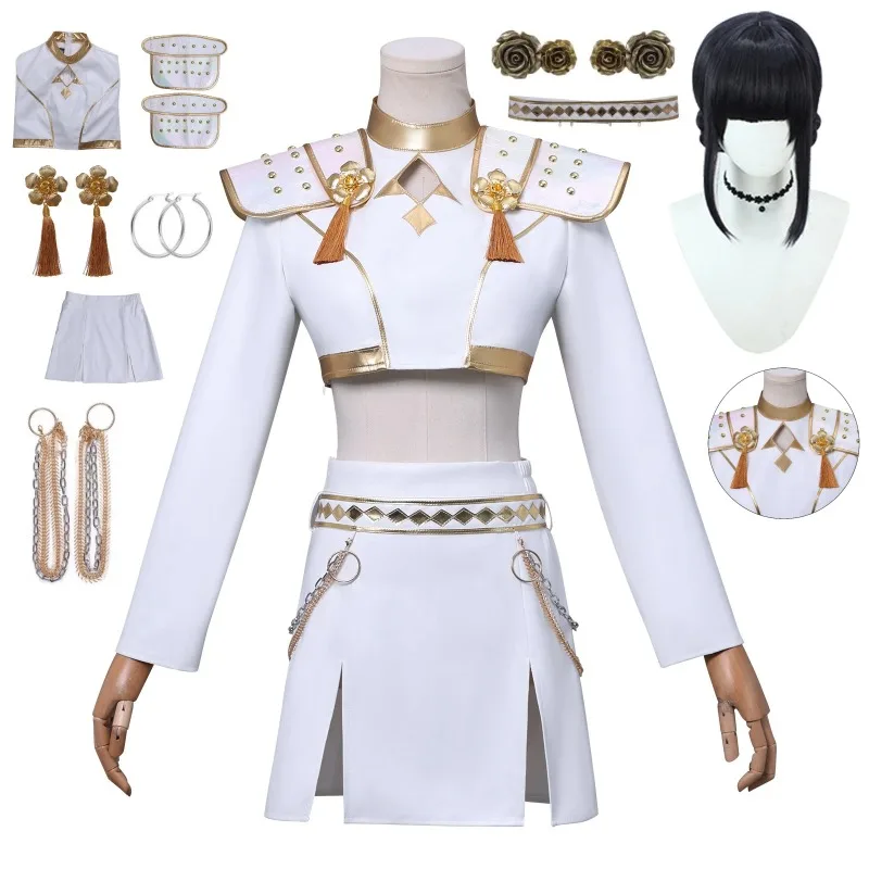 

Korean Pop Girl Group Pop Demon Hunters Rumi Costume The Sexy Singer Zoe's White Headwear Waist Chain Halloween Cosplay Suit