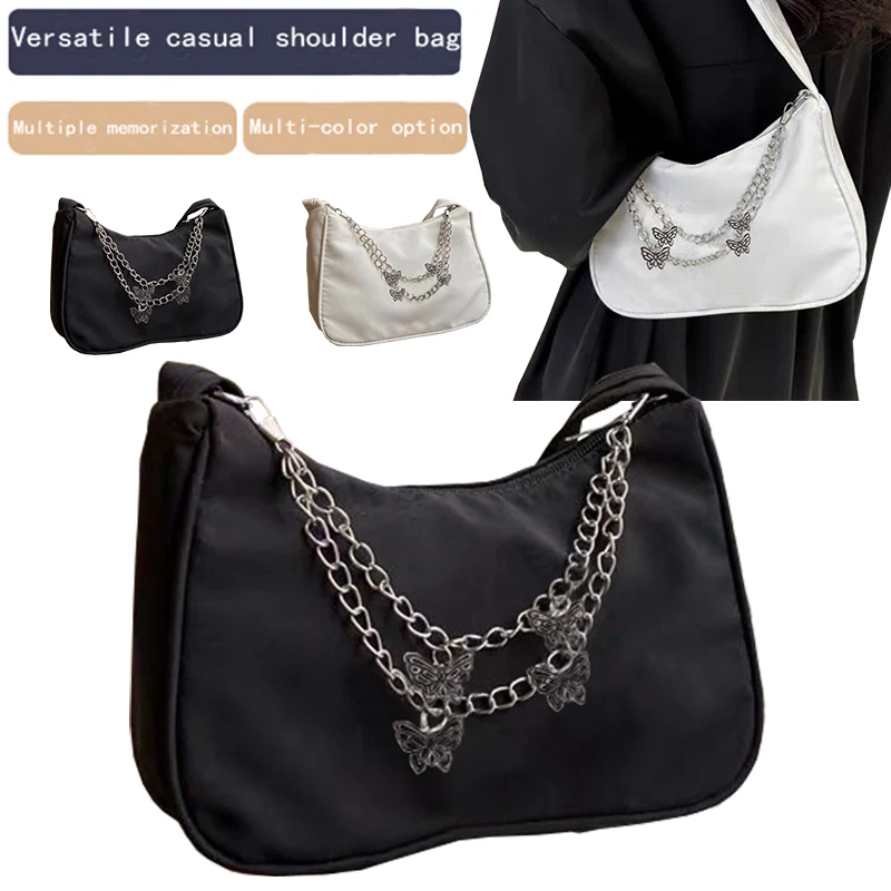 

Men's and Women's New Trendy Nylon Bag Cloth Bag with Butterfly Chain Lightweight and Versatile Shoulder Bag