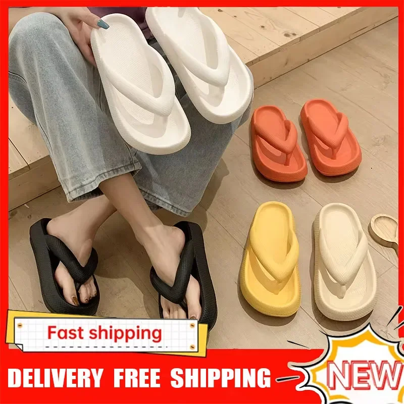

Summer Flip Flops Flat Platform Comfy Women Soft Sole Beach Slippers Fashion Sandals House Bathroom Non-Slip Thick Soled Shoes