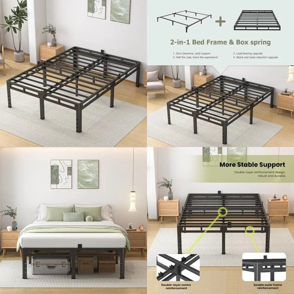 إطار سرير معدني كامل الحجم NKZ مع منصة 20 بوصة ونابض صندوقية، وأرجل زاوية مستديرة، وسعة 4000 رطل