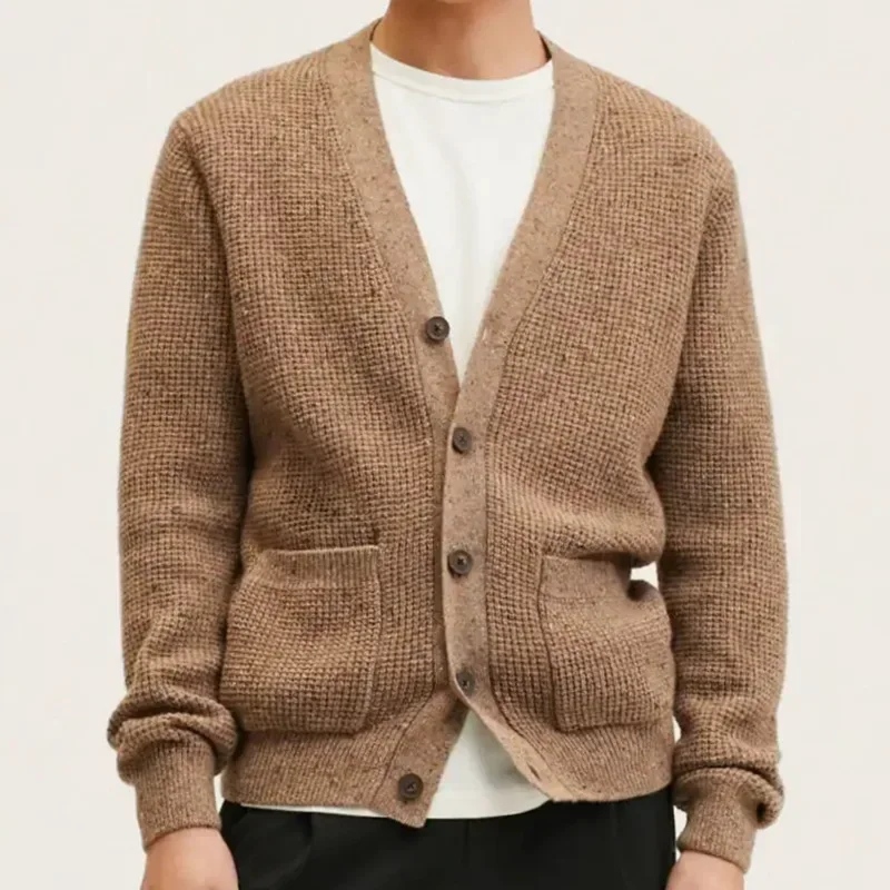 Men's Sweaters Knitwear Autumn/winter V-neck Thick Cardigan Jacket and Coats Fashion Long Sleeve Solid Color Male Tops