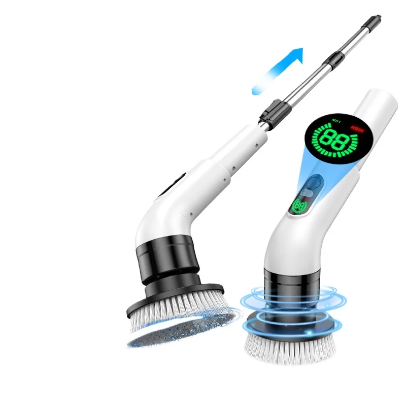 Electric cleaning brush, steel wool, multi-brush head, handheld long handle, powerful motor, labor-saving cleaning