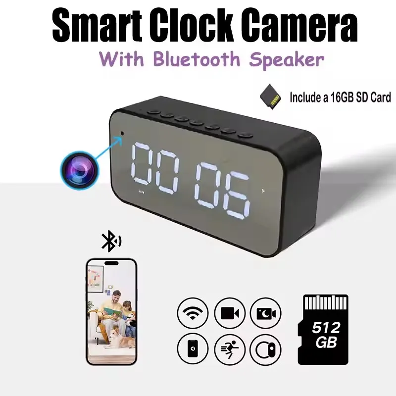 

Desk Alarm Clock 4K HD WIFI Camera Wireless with Alarm, Motion Detection, Video Recorder, Remote Control for Home & Office Surve