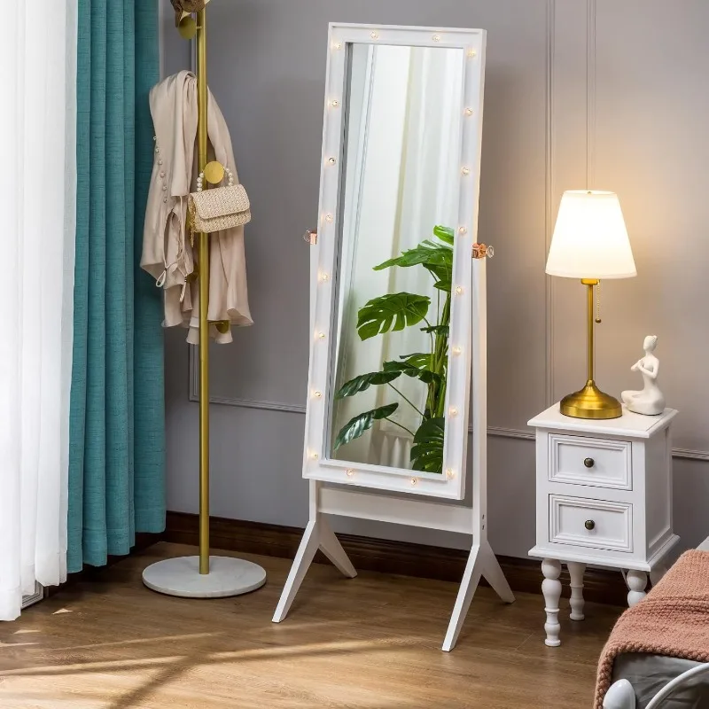 Miroir pleine longueur avec support, miroir complet pour chambre à coucher, miroir de chevet au sol avec lumières, autoportant pour chambre à coucher