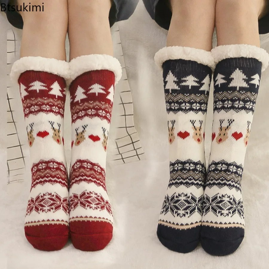 

2025 Christmas Floor Socks Women's Fawn Snowflake Home Sleep Socks Carpet Socks Winter Thickened Warm Non-slip Outdoor Skiing