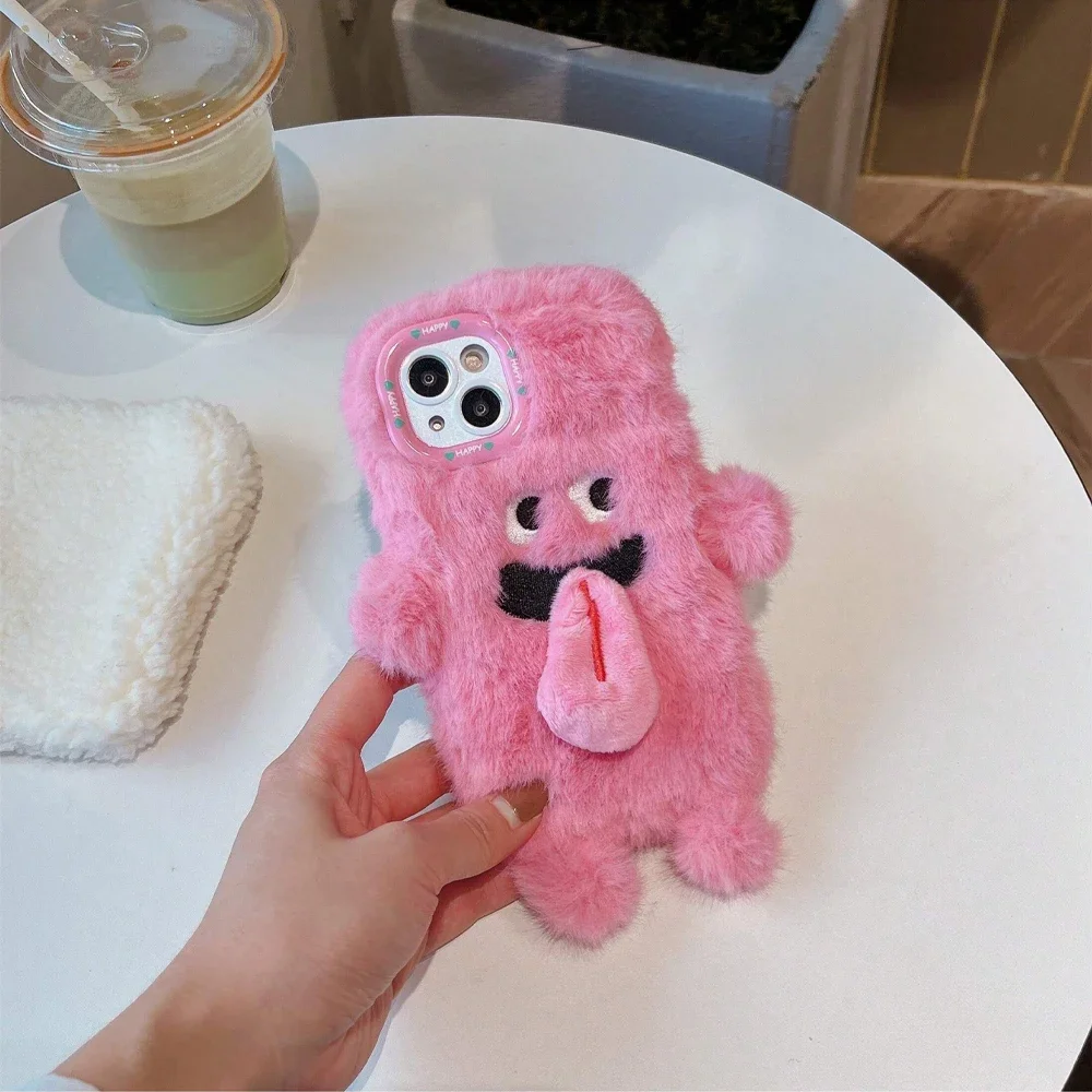 Cute funny plush magnetic sticky tongue monster phone case iPhone 15Pro max 14 11 12 13Pro creative drop resistance phone cover