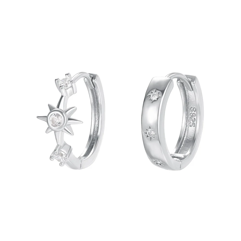 Earrings Silver 925 Hexagram Star Asymmetrical Niche Design Star Unique Zircon Jewelry Women's Stud Earrings Pendientes Mujer