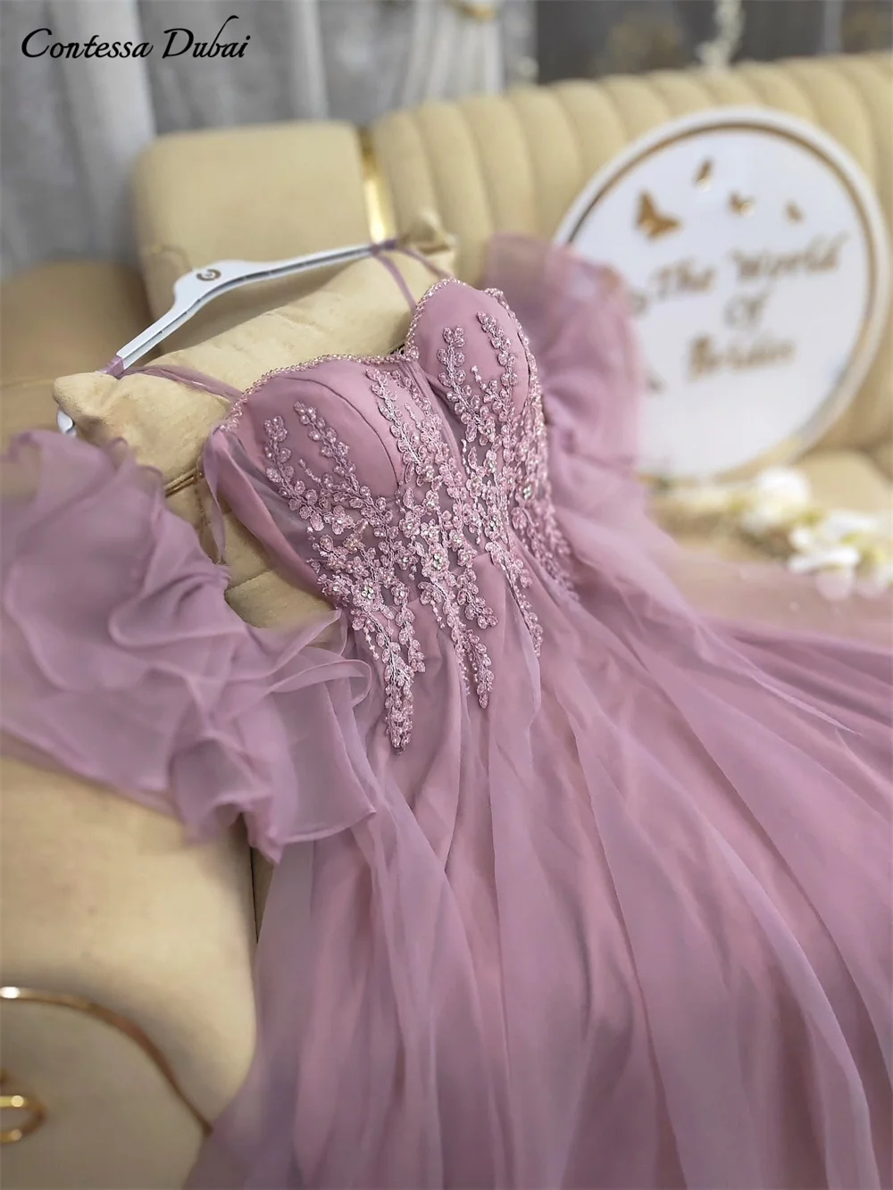 

Contessa Dubai на заказ фиолетовое платье принцессы для выпускного вечера с кружевными аппликациями без бретелек Vestidos de Gala элегантное платье для выпускного вечера с рукавами