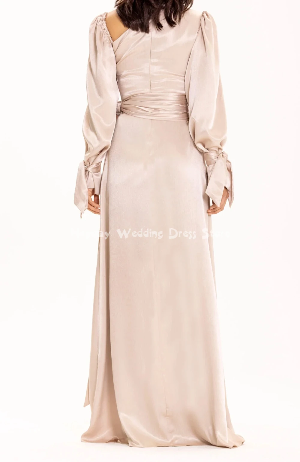 Heyday feminino personalizado cetim faixas plissadas vestidos de noite sauditas com mangas compridas em linha reta até o chão vestidos elegantes 2025