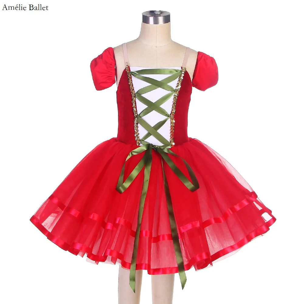 

15341 New Arrival Red Velvet Bodice Ballet Costumes Adult Ballet Tutu Romantic Ballet Costume Dance Tutu For Stage Performance