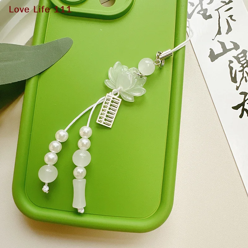 

New Lotus Flower Pendant Keychain Phone Chain Beads Decoration Chinese Style Accessories Gifts Camera Chain Bag Pendant