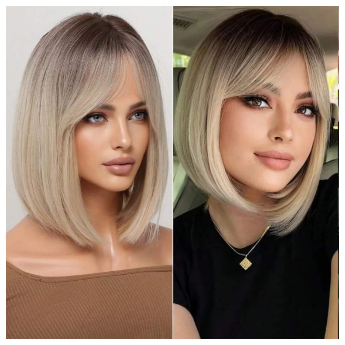 

Soft Layered Synthetic Wigs with Bangs Straight Short Bob Highlights Blonde Hair Wig with for Women Natural Daily Cosplay Wigs