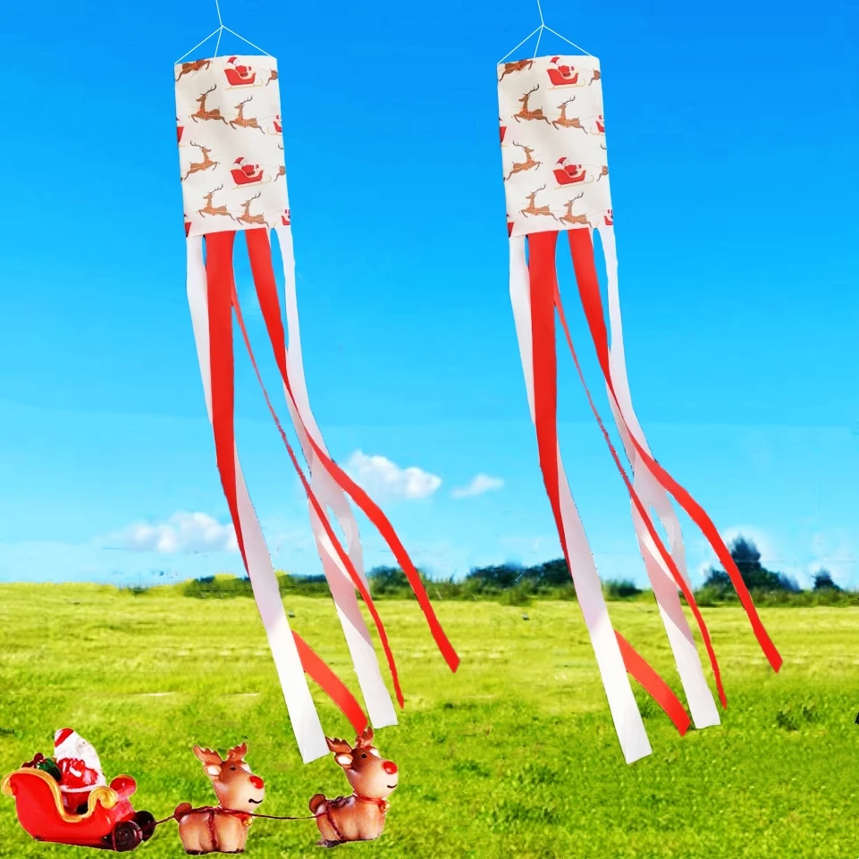 Merry Christmas Reindeer Santa Outdoor Windsock, Polyester material, Christmas Party Garden Celebration Garden Wind spinner D - view 6