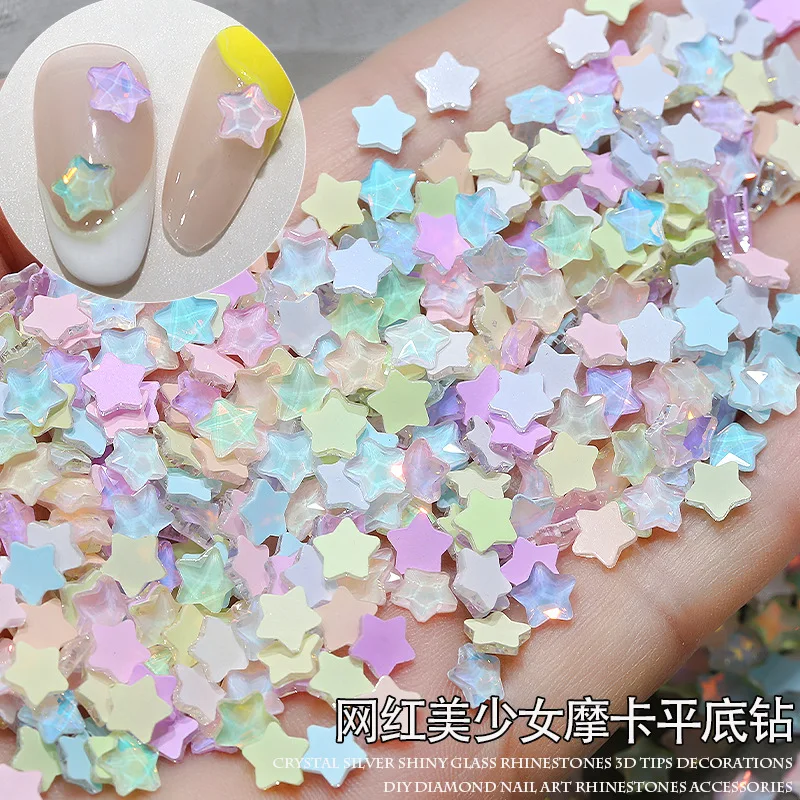 50 pçs super brilho macaron colorido pentagrama fundo plano diamantes arte do prego strass decorações manicure diy ondulação encantos