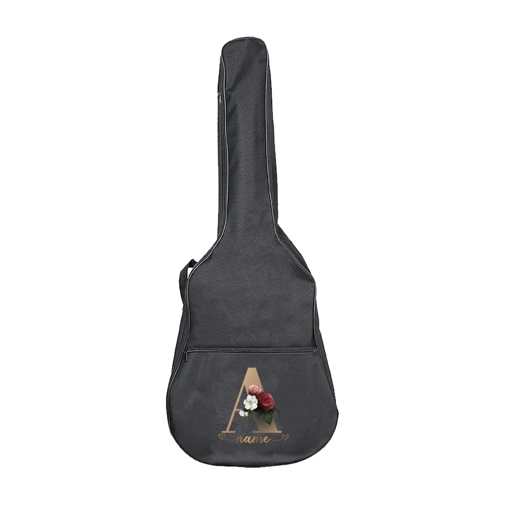 Personalizzazione personalizzata Lettere in oro rosa Borsa da chitarra nera da 31/34/38/41 pollici Borsa a tracolla Borsa da chitarra impermeabile in nylon