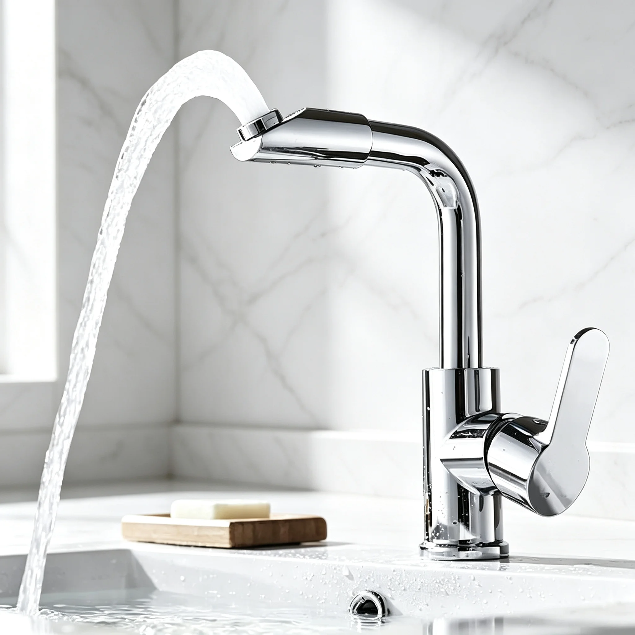 Chrome 360° Rotatable Bathroom Sink Faucet High‑Arc Spout Hot & Cold Mixer Tap Swivel Basin Tap for Home Hotel Decoration