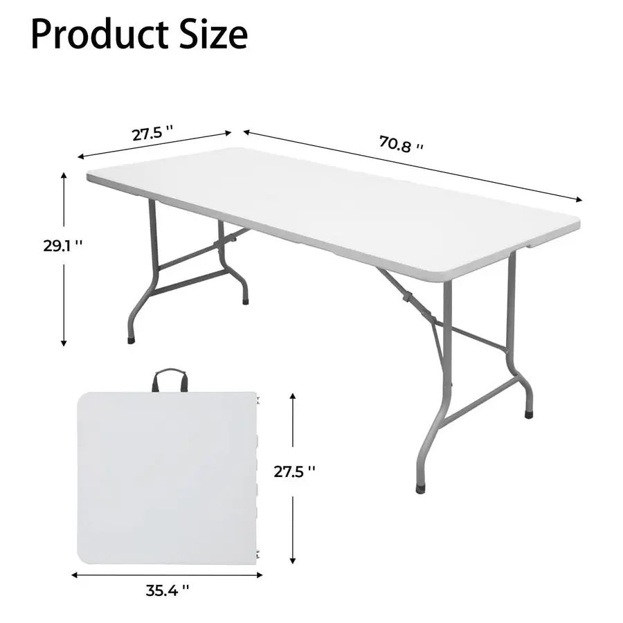 

Dining Table, Foldable Plastic Utility Table, Indoor Outdoor Camping, Picnics and Parties, White, Load Capacity 330 lbs