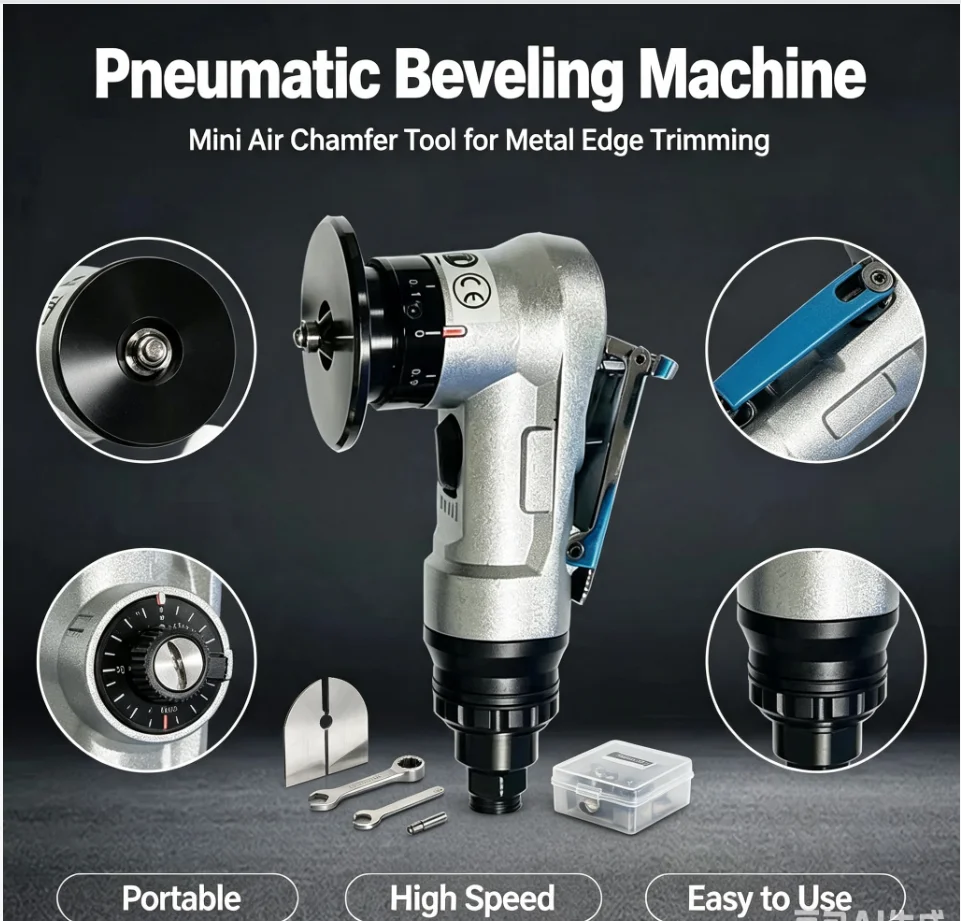 45° Mini Pneumatic Chamfering Machine 30000 RPM Portable Arc Air Beveling Machine Metal Trimming Machine with 1/4 Inch Air