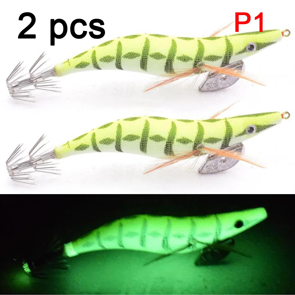 2 Stück Premium Holz-Angelköder Tintenfisch-Jig-Haken - Realistisches Garnelen- und Tintenfisch-Design - Harter Köder für Salz- und Süßwasser – Detail 11