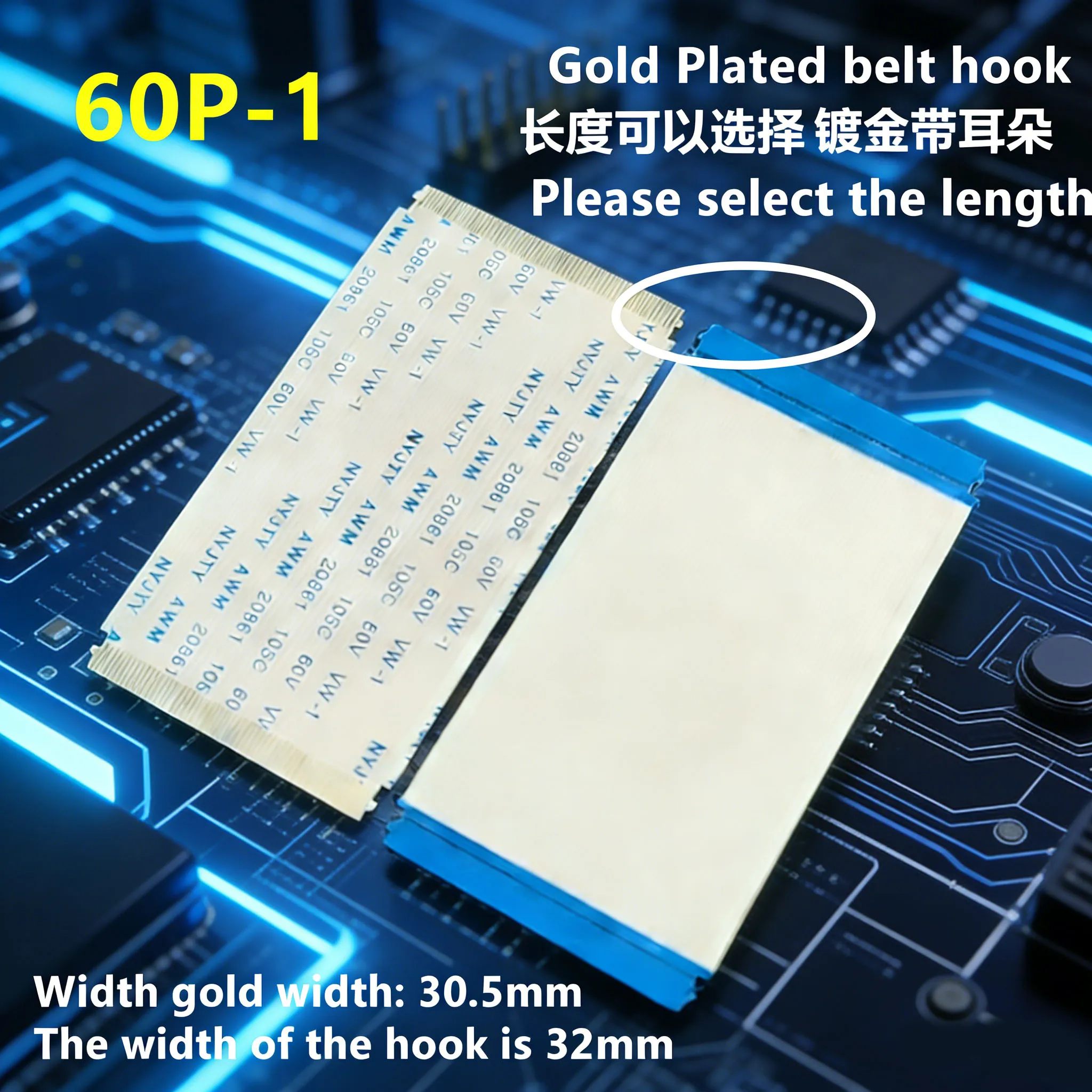 With Ears Gold Plated Ffc Fpc Flat Flexible Cable Awm 20706 20861 105c 60v Vw-1 A-type Ribbon Wire 60pin/68pin 10cm-50cm 60p/68p