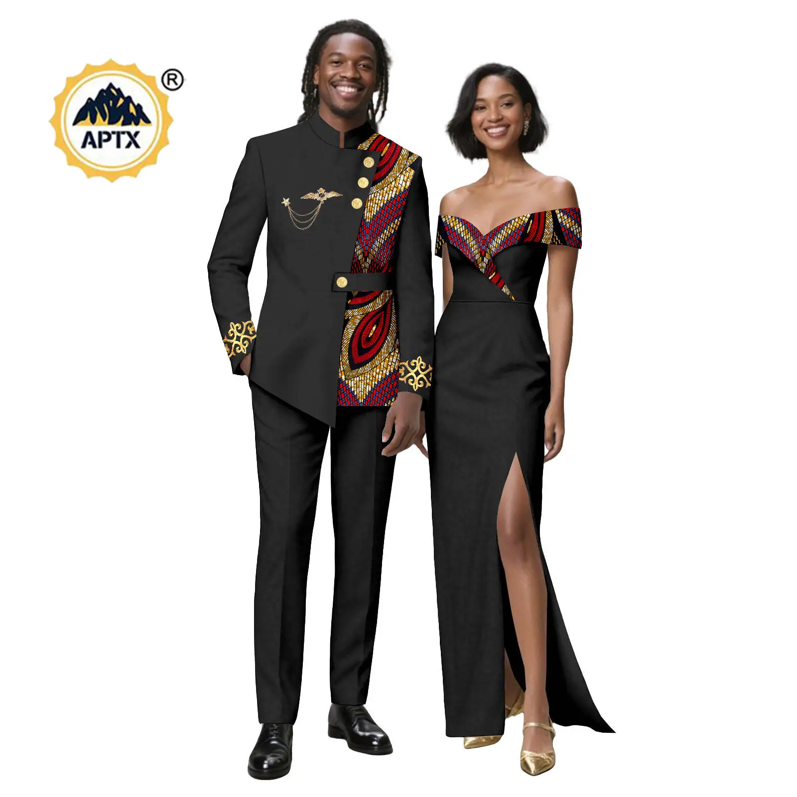 

African Sexy Print Dresses for Women Matching Couple Outfits African Clothes Dashiki Men Suits Top Jackets and Pant Sets 25C075