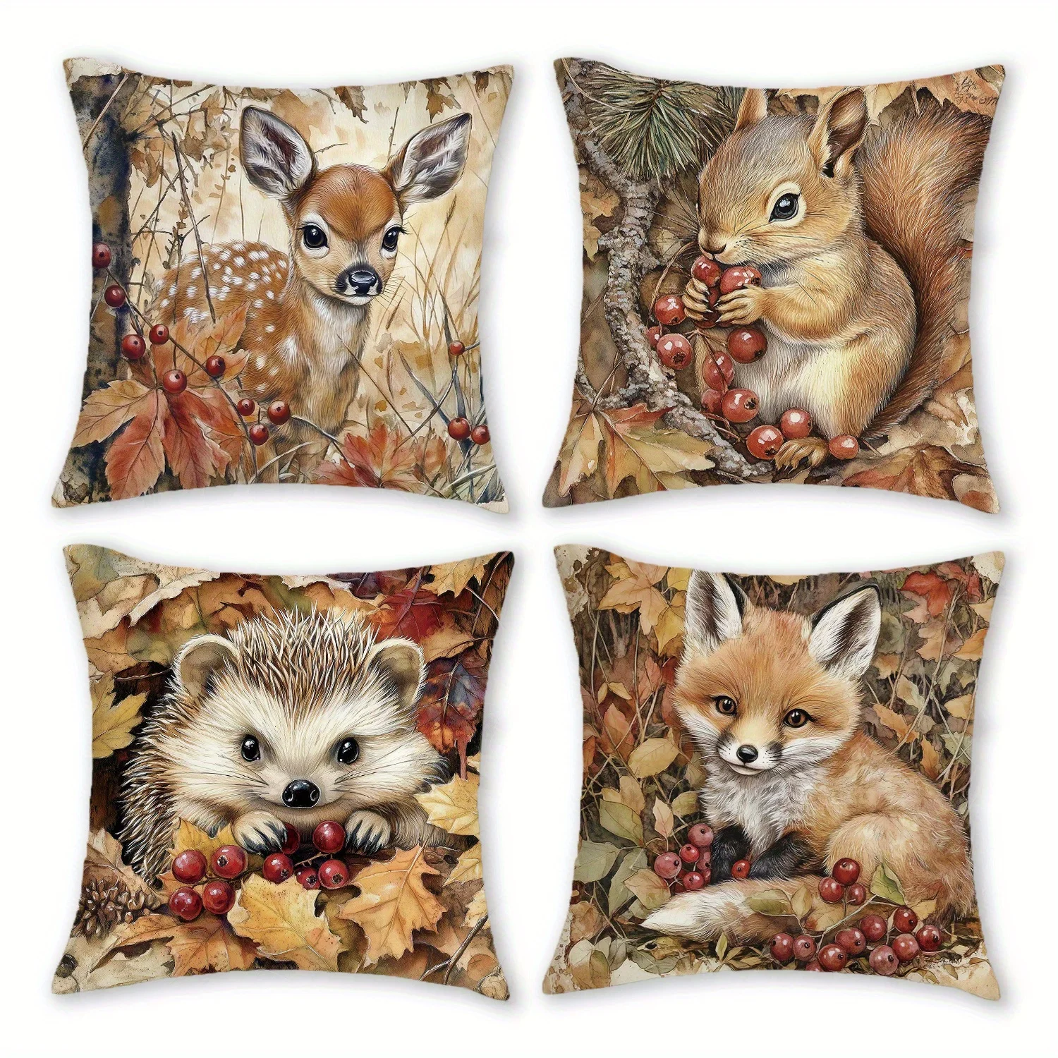 1/4pcs Adorable Forest Animal Printed Pillowcases Sofa cushion cover home bedroom room decoration