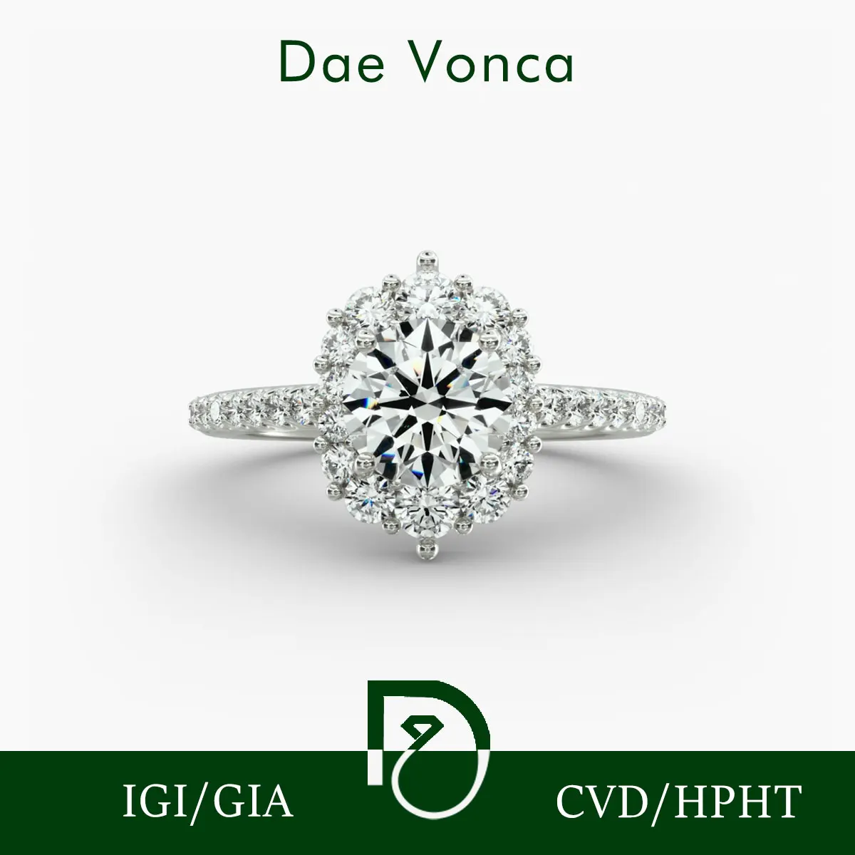 

Round Lab Grown Diamond Engagement Ring PT950/14K/18K White Gold DE Color VS/VVS Clarity Graduated Halo Diamond Ring