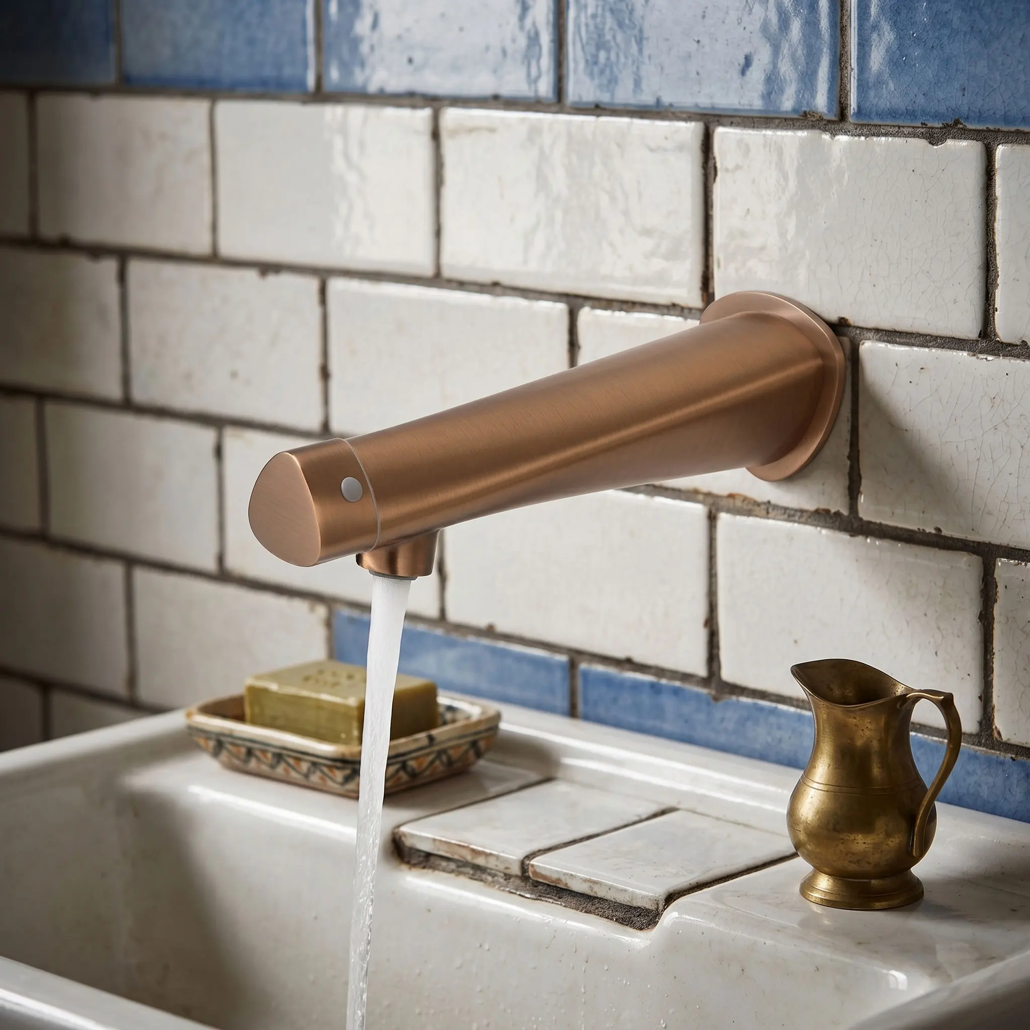 

Brushed Rose Gold Brass Single Hole Wall Mounted Bathroom Basin Faucet Hot Cold Water Tap