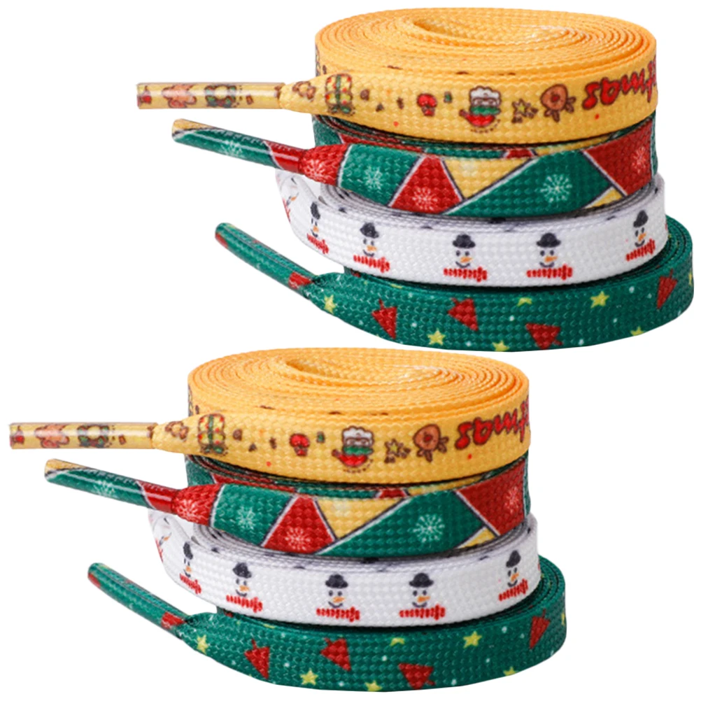 เชือกรองเท้าคริสต์มาสแบบแบน 4 ชิ้น เชือกรองเท้าสีสันสดใสสำหรับรองเท้าผ้าใบ รองเท้ากีฬา รองเท้าผู้ใหญ่ ใช้แทนเชือกรองเท้า ตกแต่งแฟชั่น