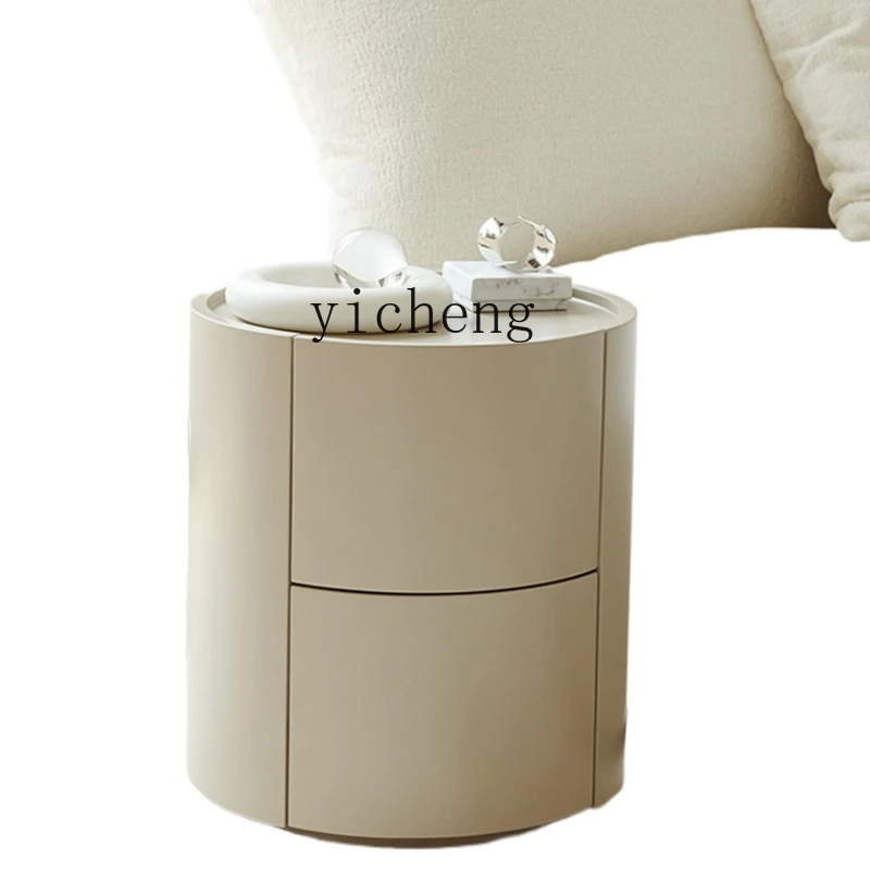 ZK cream wind white round bedside locker small apartment minimalist premium paint bedside cabinet