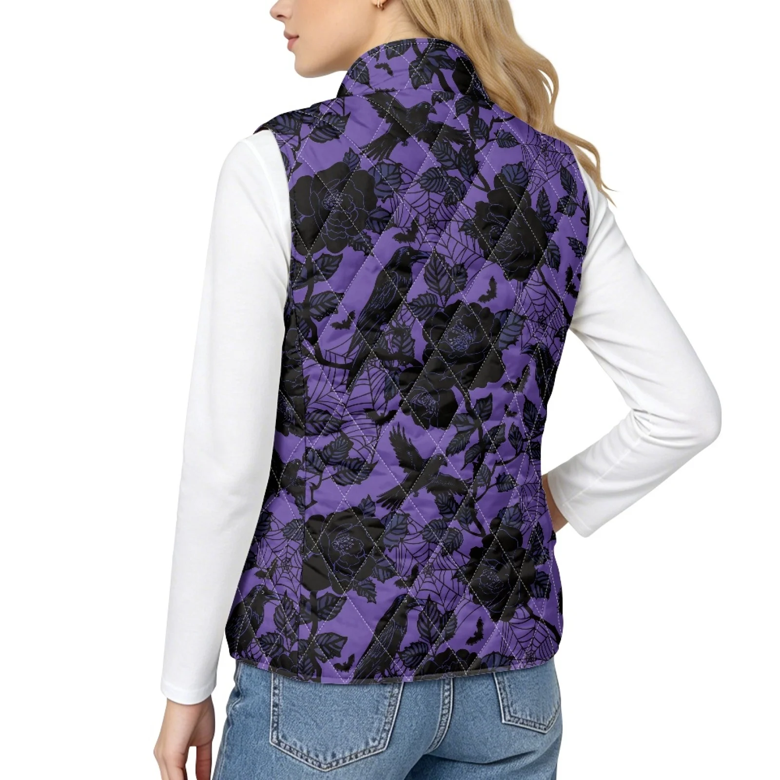 PENSTROLL Purple Floral Sports Quilted Gilet Zip up Women's Quilted Jacket Vest Quilted Jacket Vest for Women for Fall Work