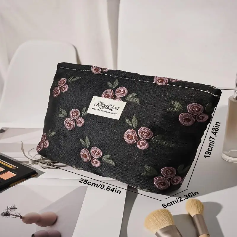 

Косметичка большой емкости с цветочным тиснением, винтажный дорожный органайзер для туалетных принадлежностей на молнии для женщин, водонепроницаемая косметичка