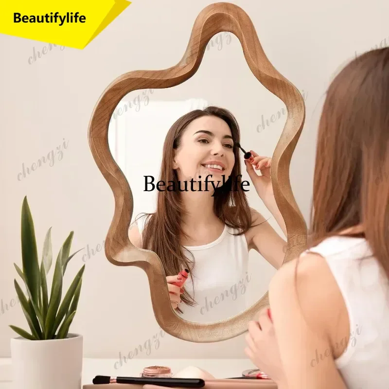 French special-shaped solid wood tempered mirror bedroom wall-mounted decorative mirror a17