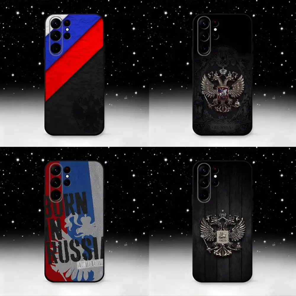 

R-Russian Flag Phone Case For Samsung S25,S24 Ultra,S20,S30 plus,S22 plus,S23,S30 Ultra 5G Silicone Black Shell
