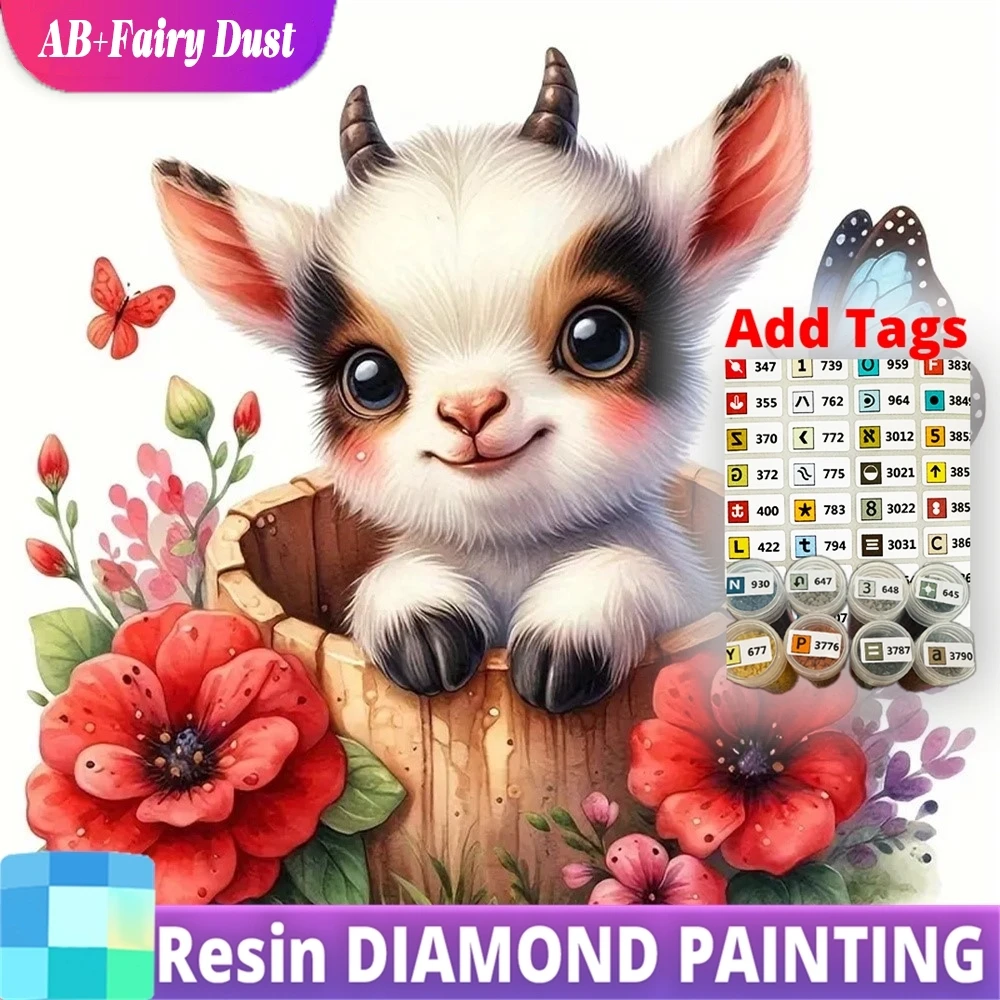 

Resin AB Fairy Dust 5D DIY Diamond Embroidery Sheep Animal Mosaic Flower Acrylic Craft Supplies Painting Cartoon Holiday Gifts