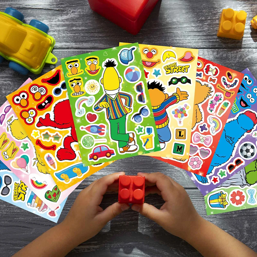 8/16Sheets Sesame Street Puzzle Stickers Make a Face Assemble Jigsaw DIY Cartoon Kids Education Toy Reward Party Decoration Gift