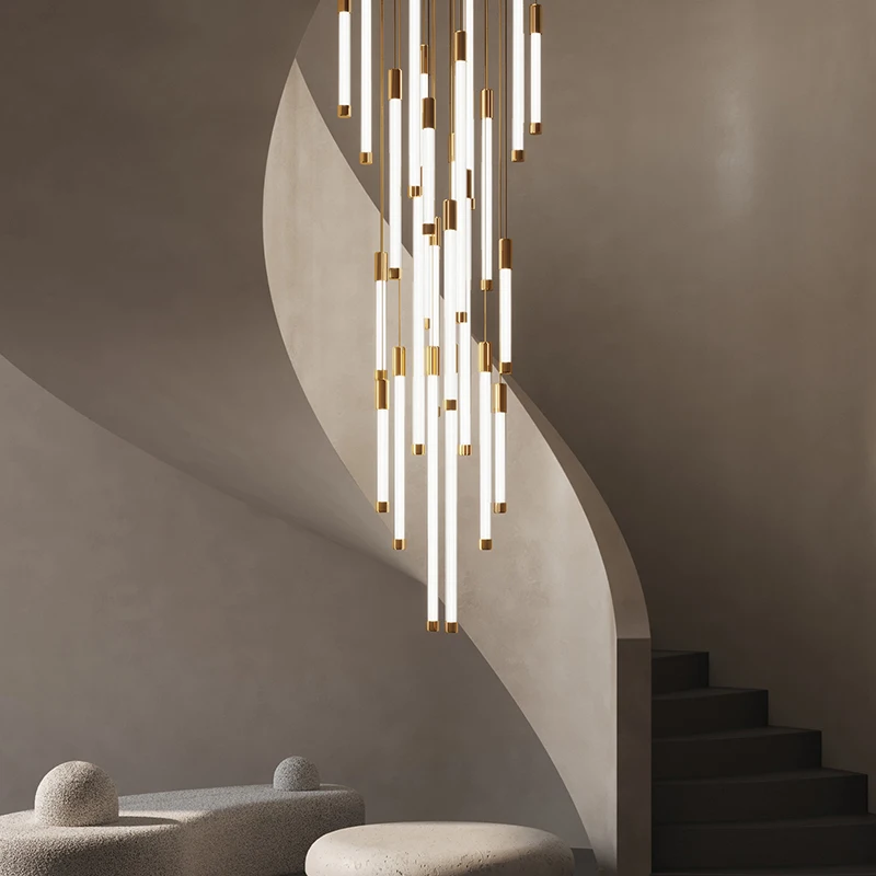 

LED Staircase Modern Chandelier Luxury Villa Living Room Lighting Penthouse Home Decor Restaurant Bright High-Rise Chandelier